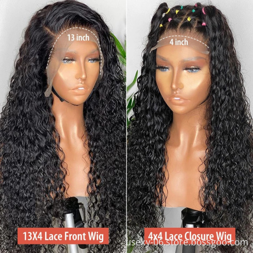 FREE Ship 13X4 water wave wig Glueless hd lace wig Vendor Unprocessed Brazilian pre plucked real human hair wig